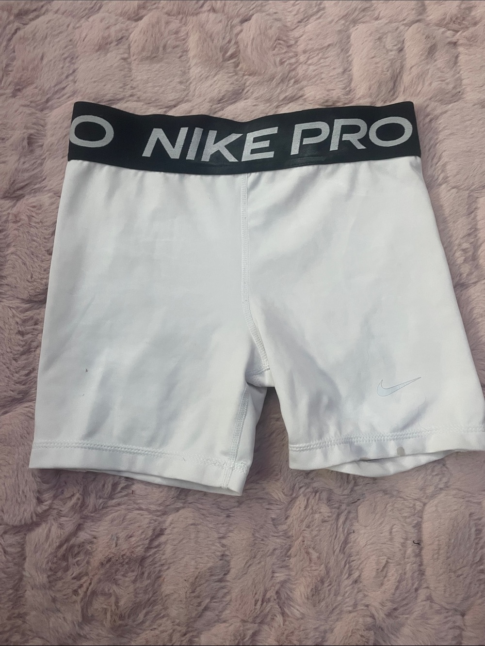 Nike Pro women’s White Compression Shorts with Black Waistband